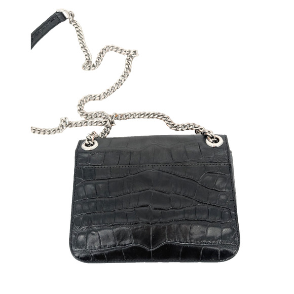 Michael Kors Sloan Editor Black Leather Crocodile Embossed Chain Strap Handbag - Picture 7 of 14